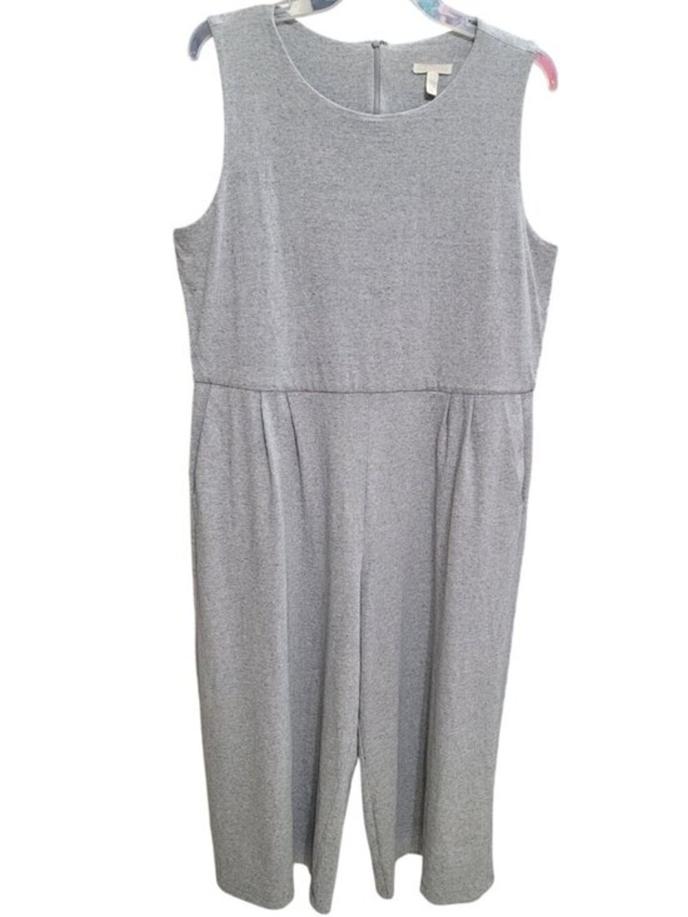 Eileen Fisher Gray Sleeveless Jumpsuit Cotton Large